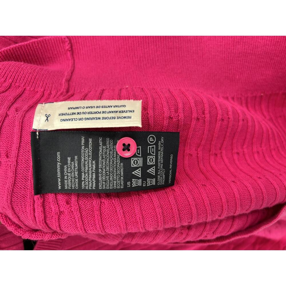 Tommy Hilfiger Pink Cable Knit Cardigan Large Pima Cotton - Picture 5 of 9